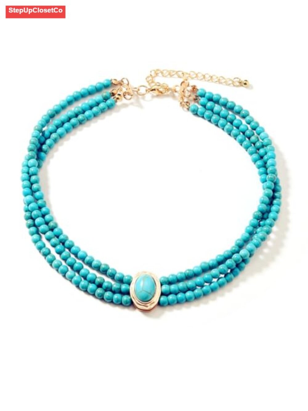 3 Layered Handmade Turquoise Beaded Choker Necklace for Women Vintage Natural